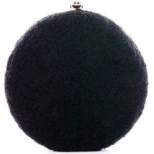 GWEN FUZZY CIRCLE FAUX FUR CLUTCH BLACK